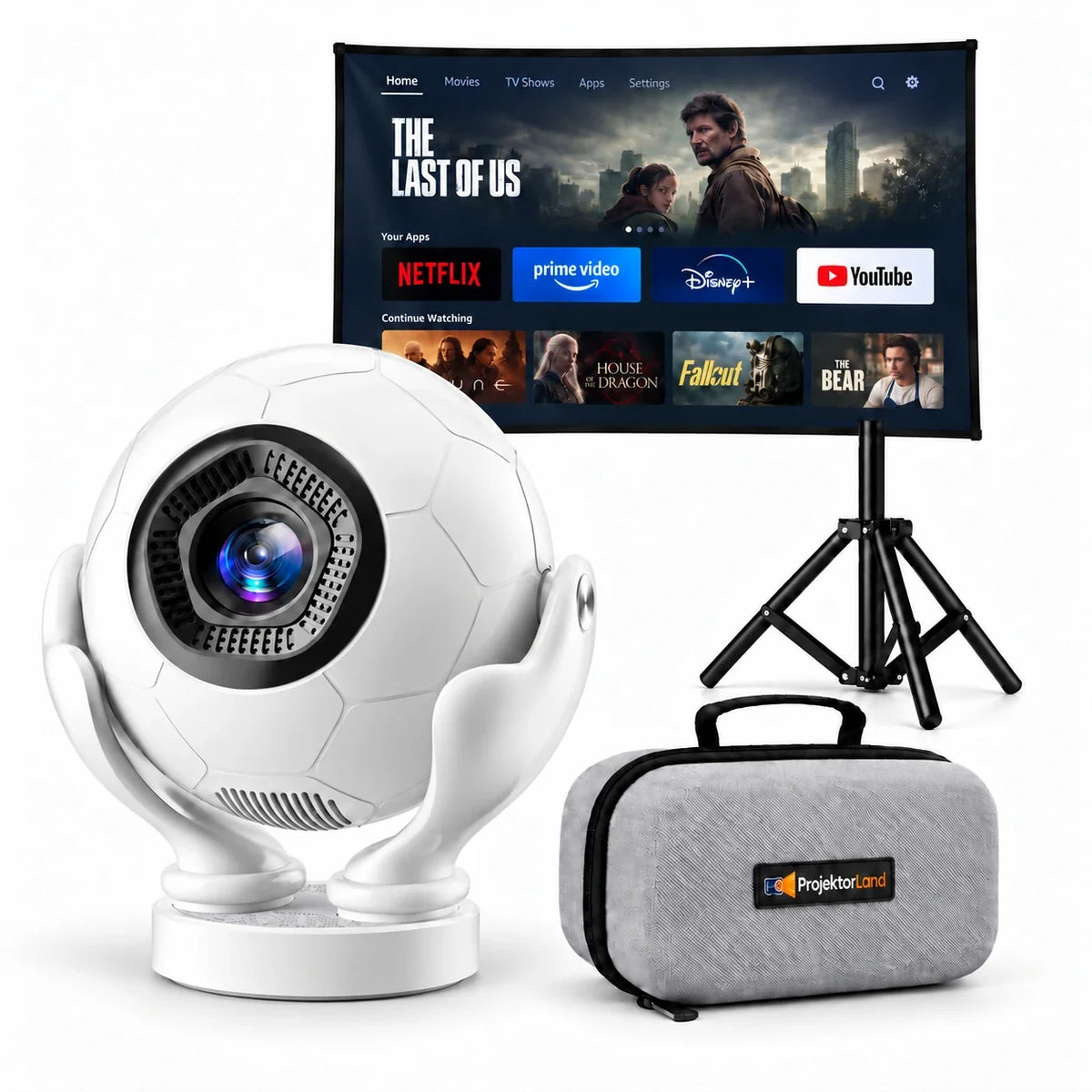 Mini-projecteur Projektorland Orbit Pro – 500 lumens ANSI, Full HD 1080p, mise au point électronique, Android 14 et Wi-Fi 6