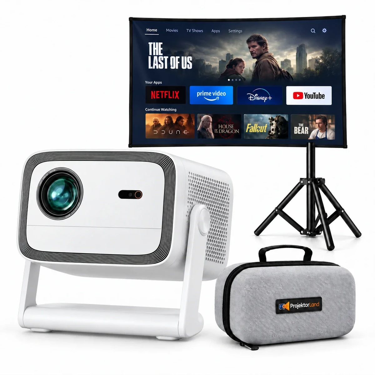 Vidéoprojecteur Panorama – 900 lumens ANSI, Full HD 1080p, Android TV 11, autofocus et support à 200°