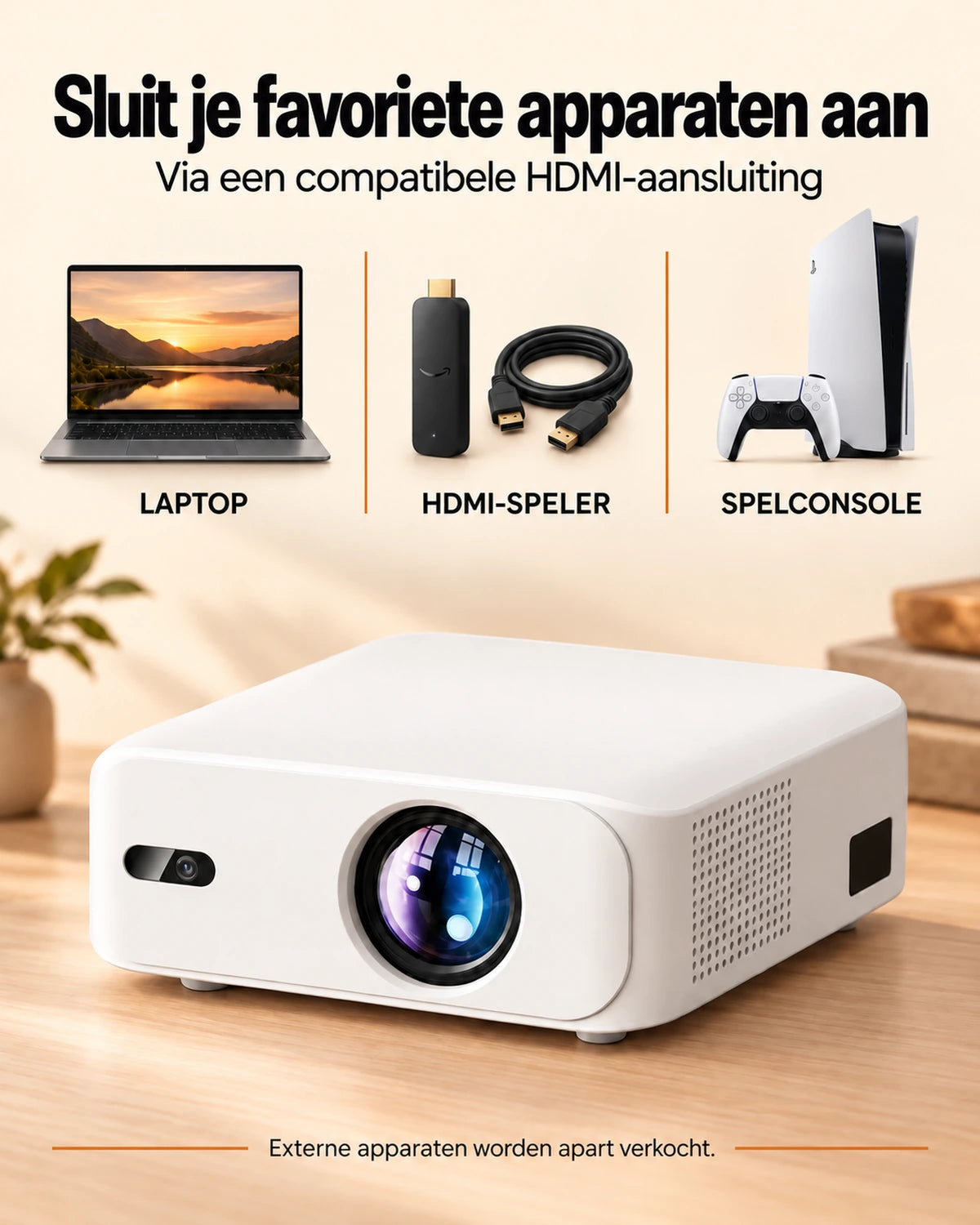 Projektorland Horizon beamer – 800 ANSI lumen, Full HD 1080p, HDMI, digitale keystone en ingebouwde luidspreker
