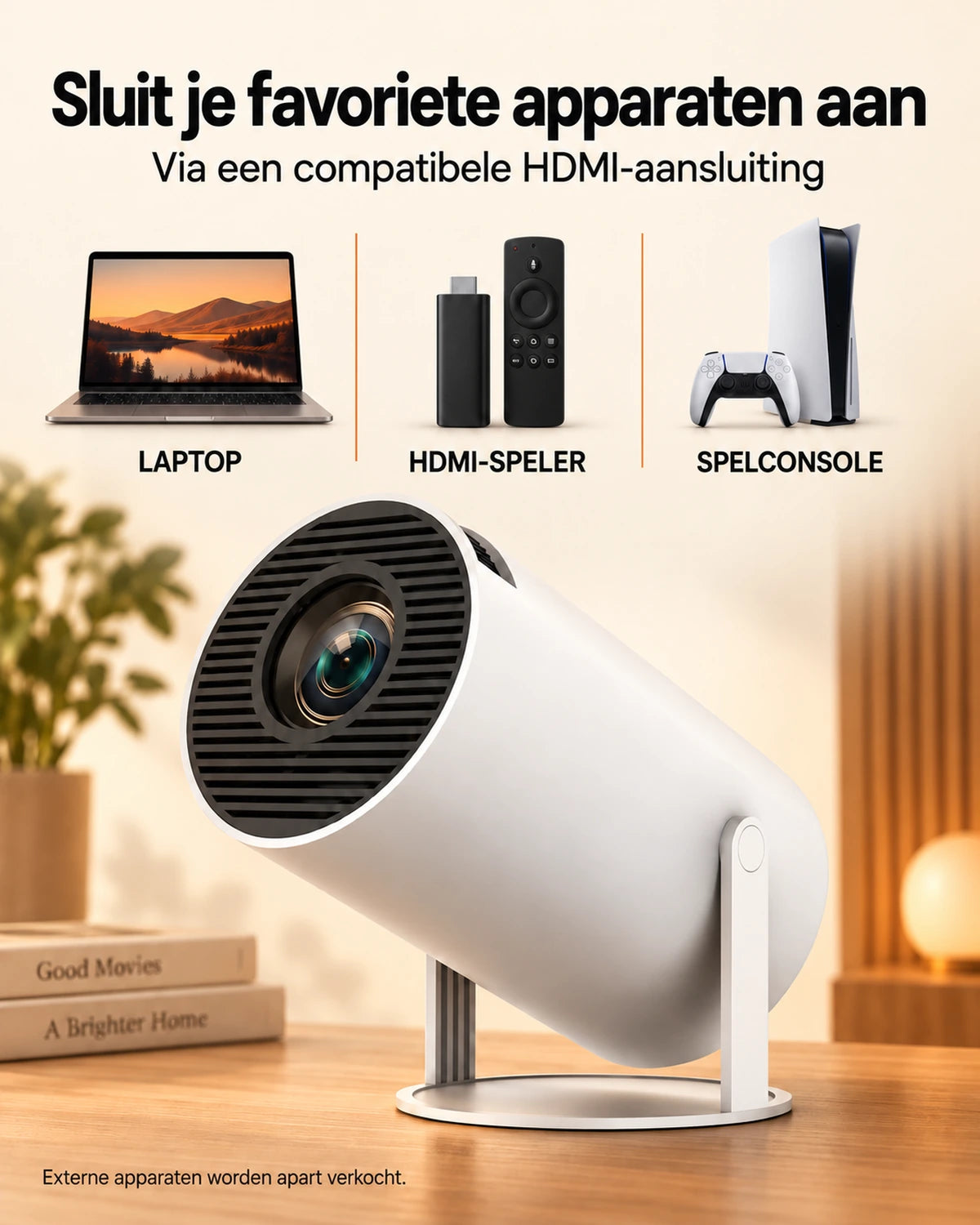 Mini beamer Projektorland Luma Compact – 200 ANSI lumen, HD 720p, Android 14, Wi-Fi 6 en 5 W-luidspreker