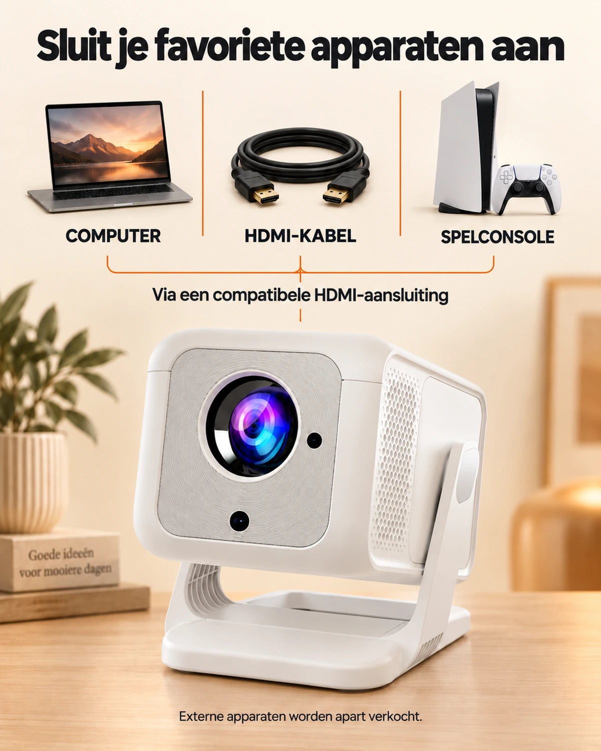 Mini beamer Projektorland Nova Plus – 420 ANSI lumen, Full HD 1080p, autofocus, Android en Wi-Fi