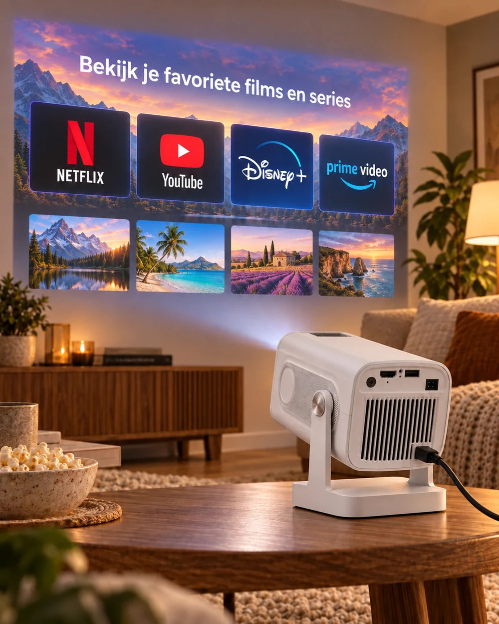 Mini beamer Projektorland Nova – 260 ANSI lumen, Full HD 1080p, Android, Wi-Fi 6 en Bluetooth 5.4